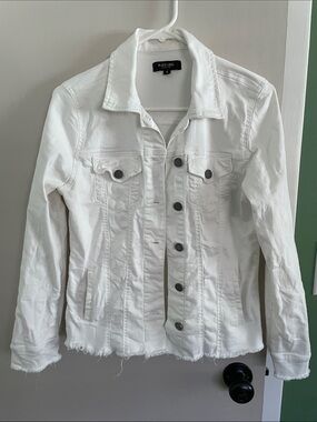 Black Label White Jean Jacket with Frayed Hem